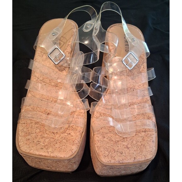 Torrid Lucite Cage Platform Wedge Heels S 11WW Clear Jelly Straps Court Sandal - Picture 3 of 10